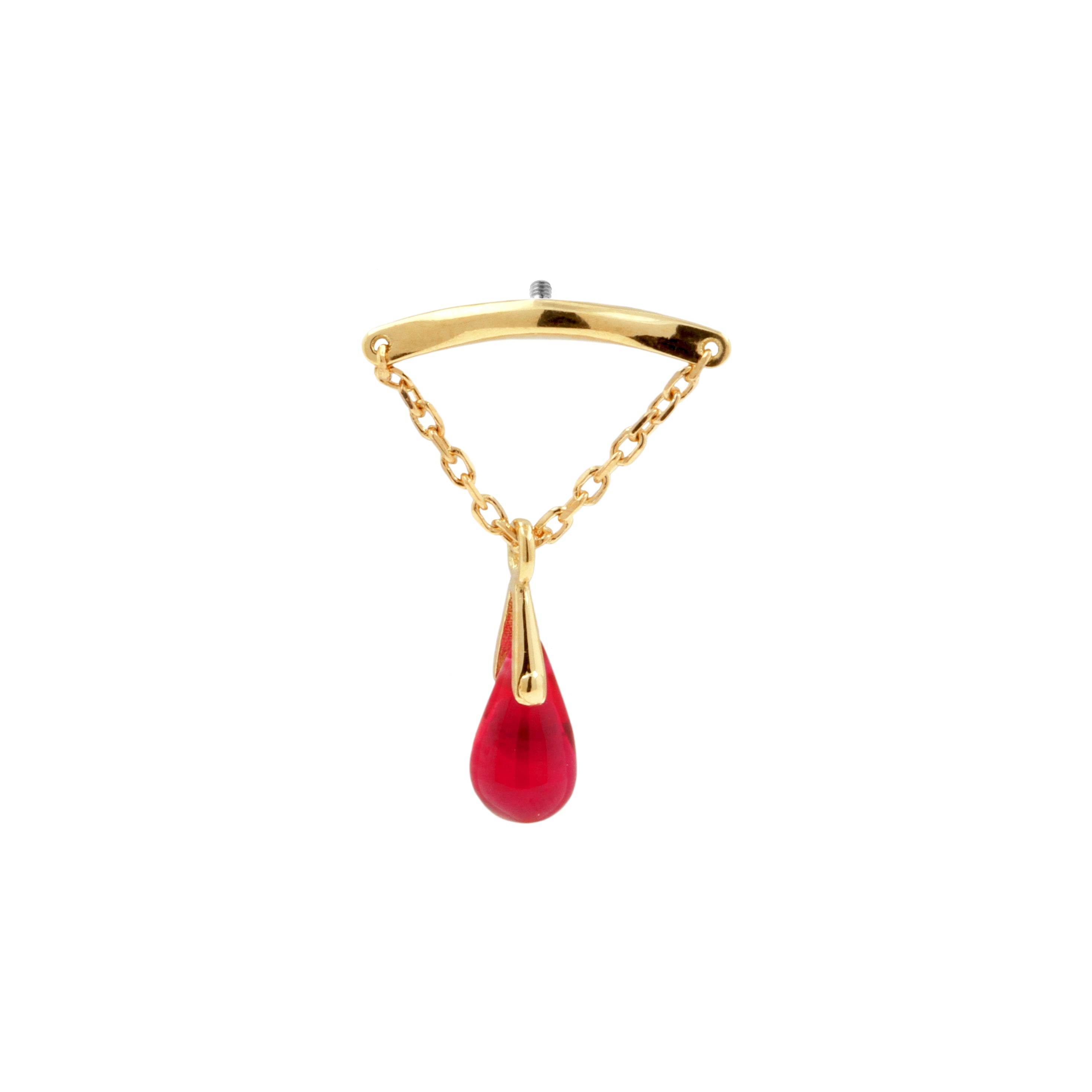 18 Karat Gold Vertical Helix - Ruby Droplet