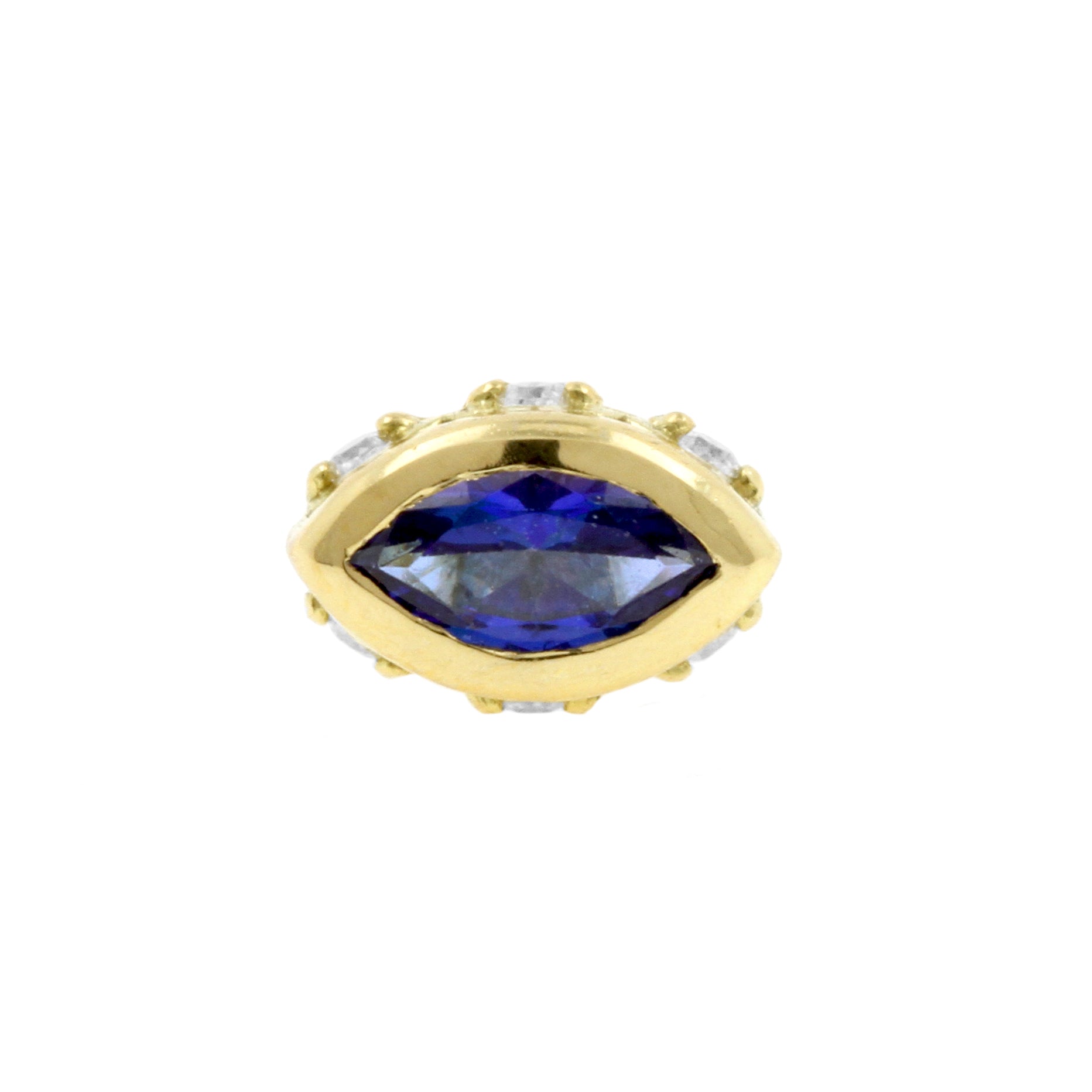 18 Karat Gold Zirconia And Topaz Marquise Dark Blue