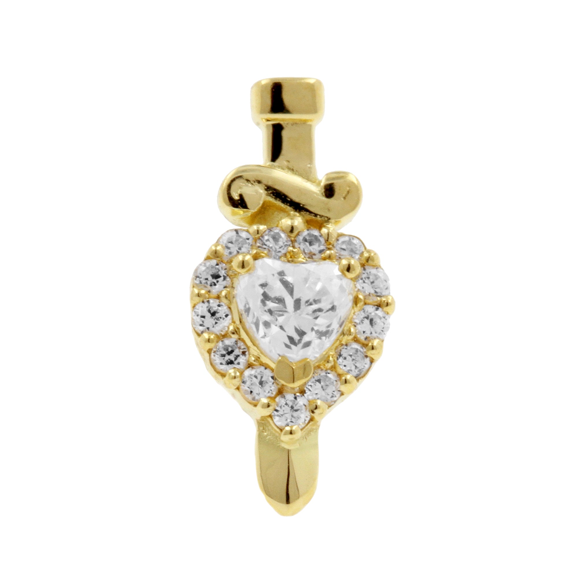 18 Karat Gold Zirconia Dagger & Heart