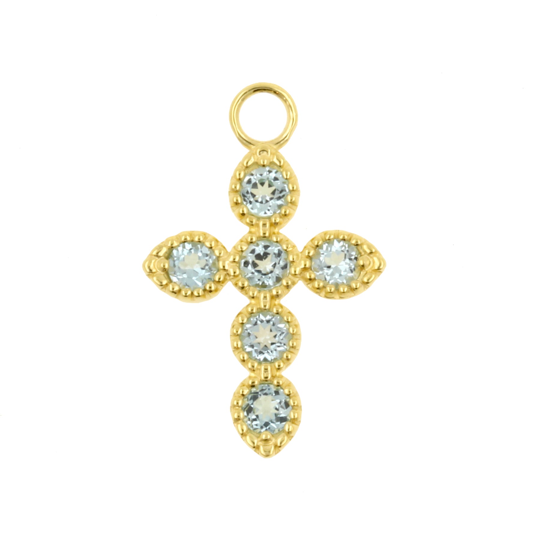 18 Karat Gold Click Ring Charm - Cross Blue Topaz
