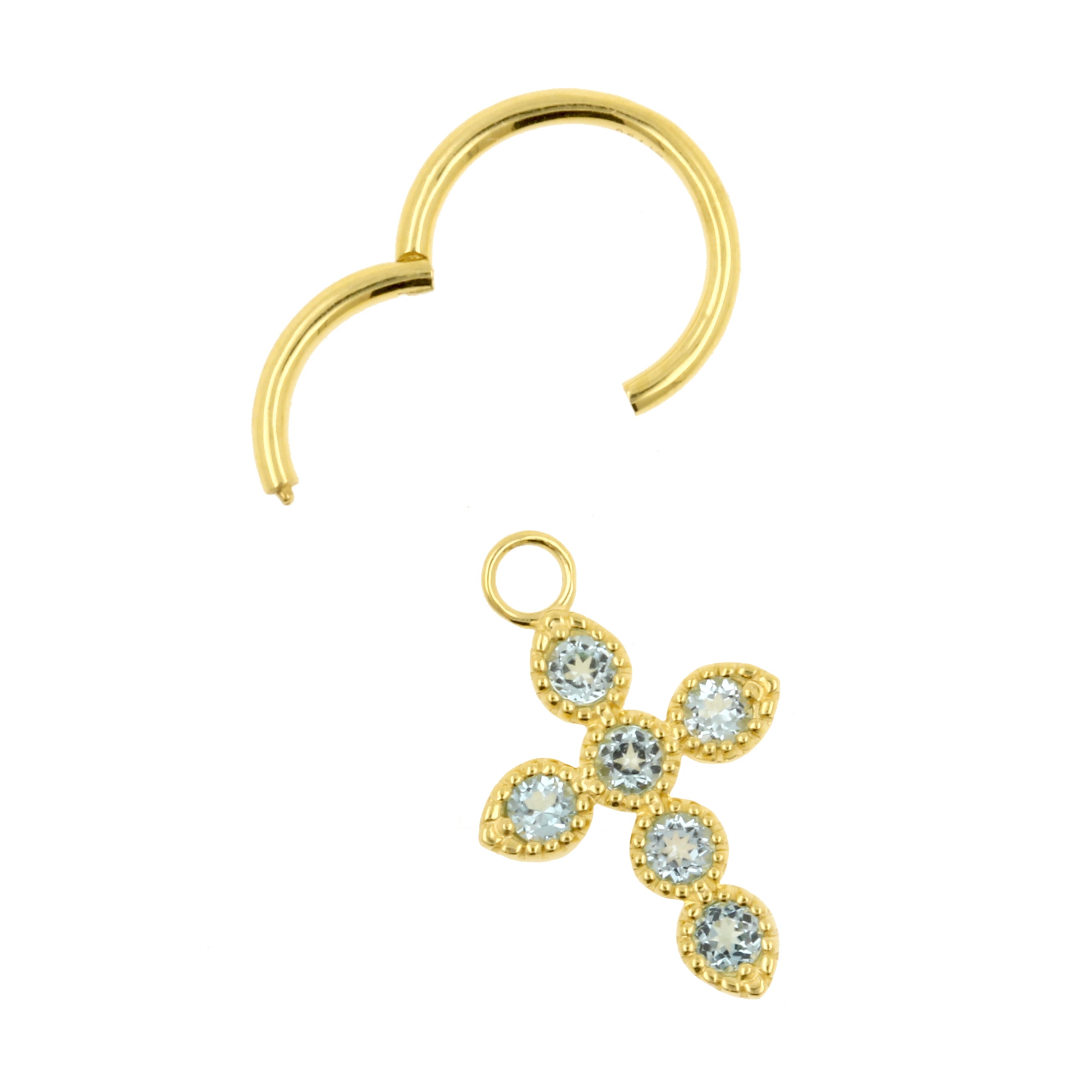 18 Karat Gold Click Ring Charm - Cross Blue Topaz