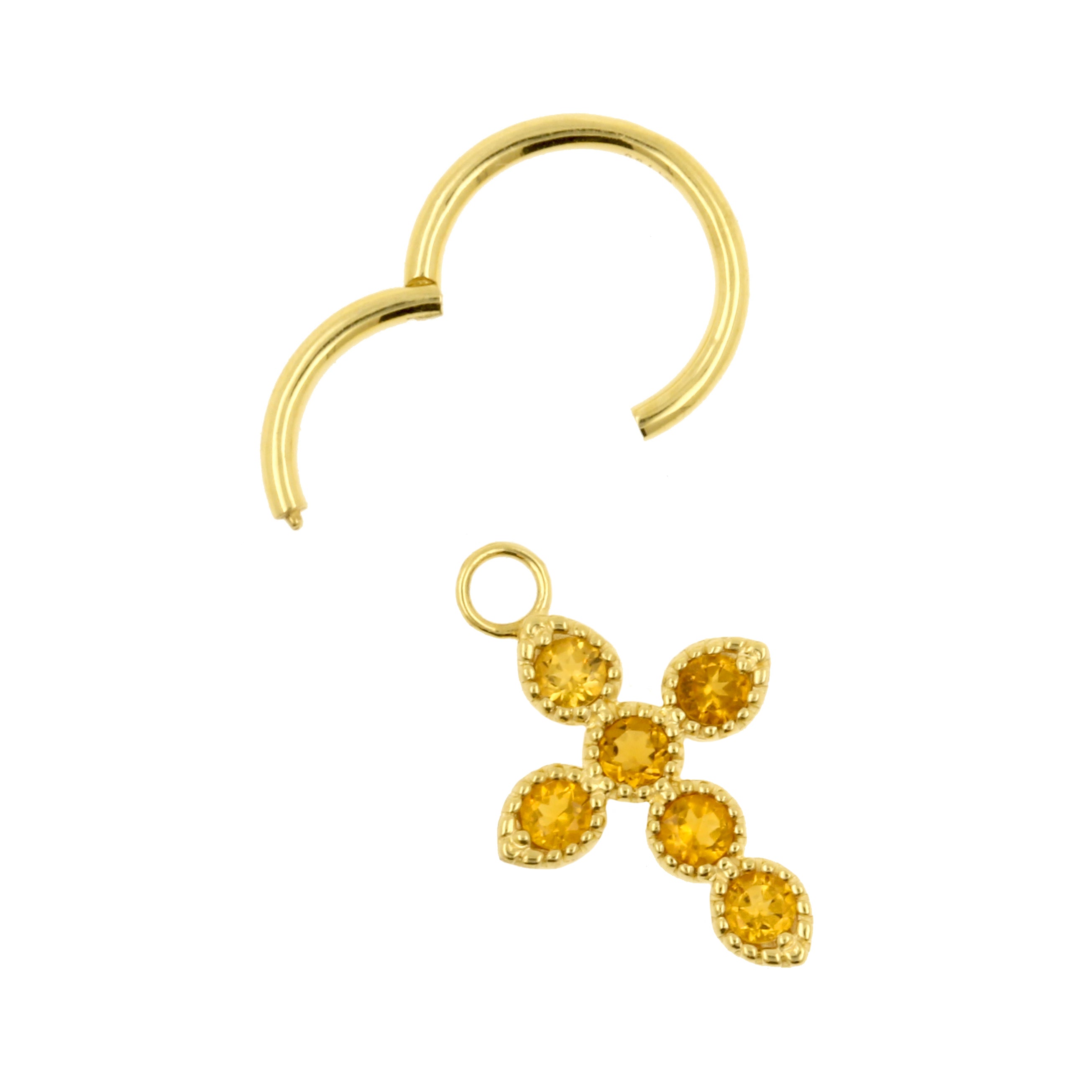 18 Karat Gold Click Ring Charm - Cross Citrine