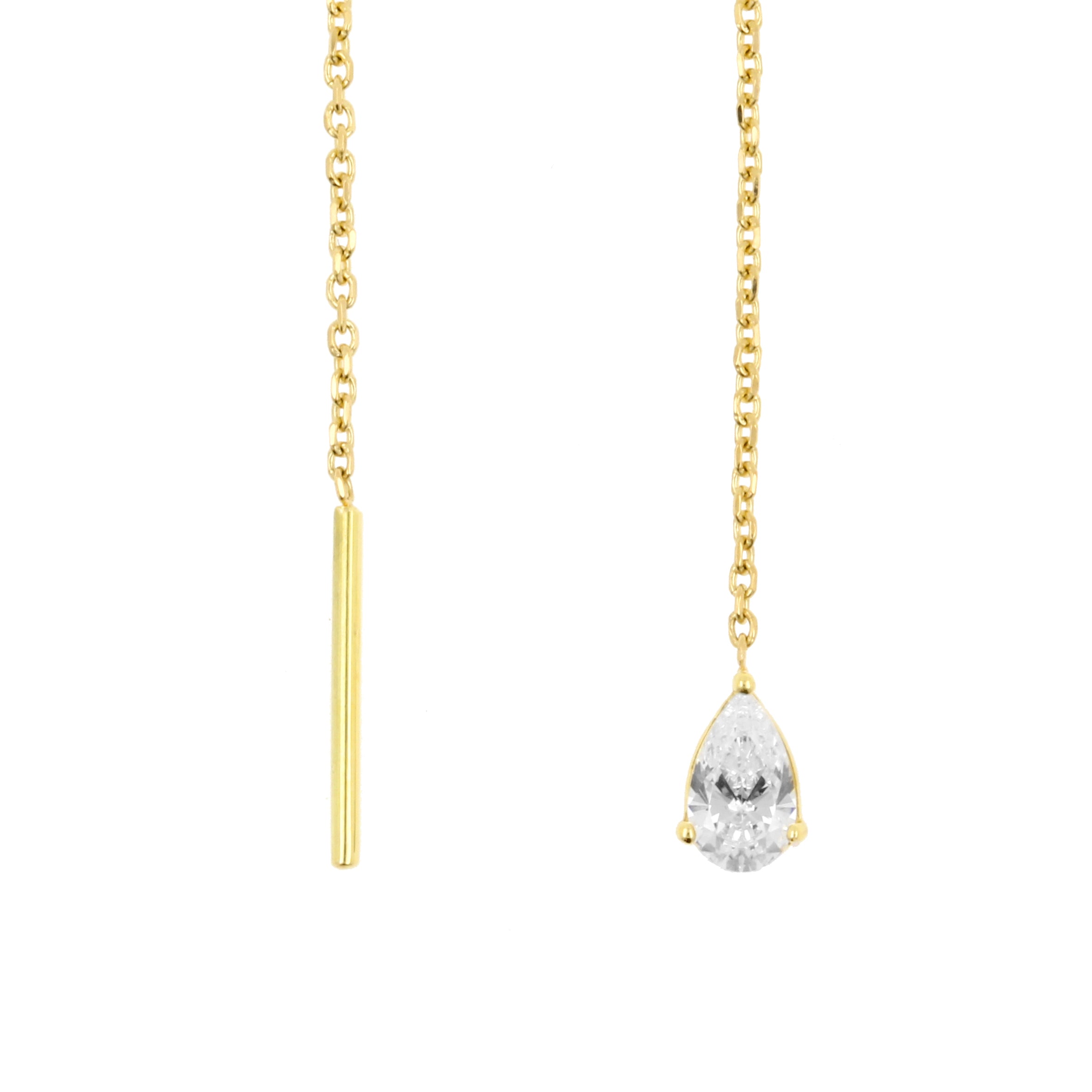 18 Karat Gold Ear Threader - Zirconia Teardrop