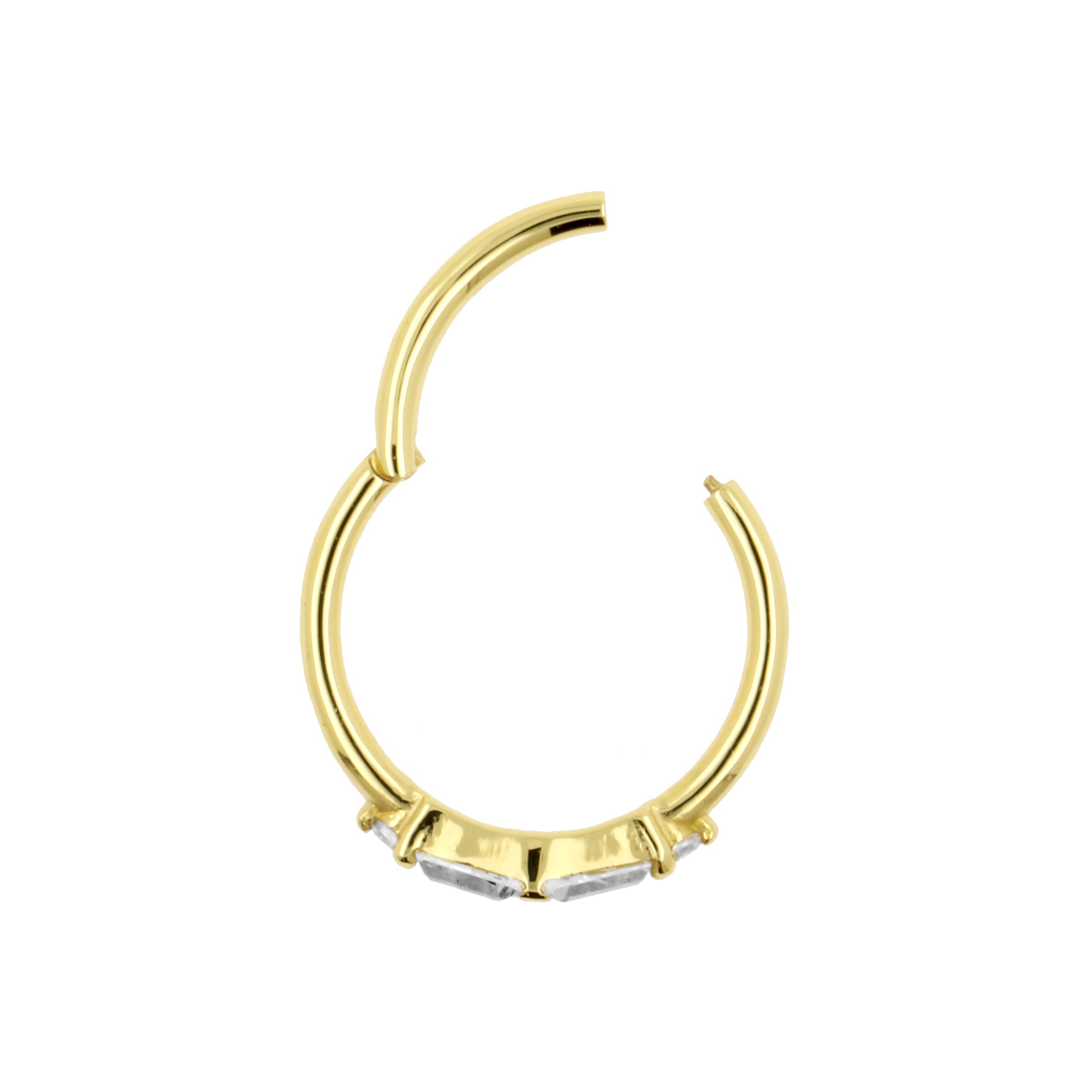 18 Karat Gold Conch Clicker - Zirconia Trapezoids