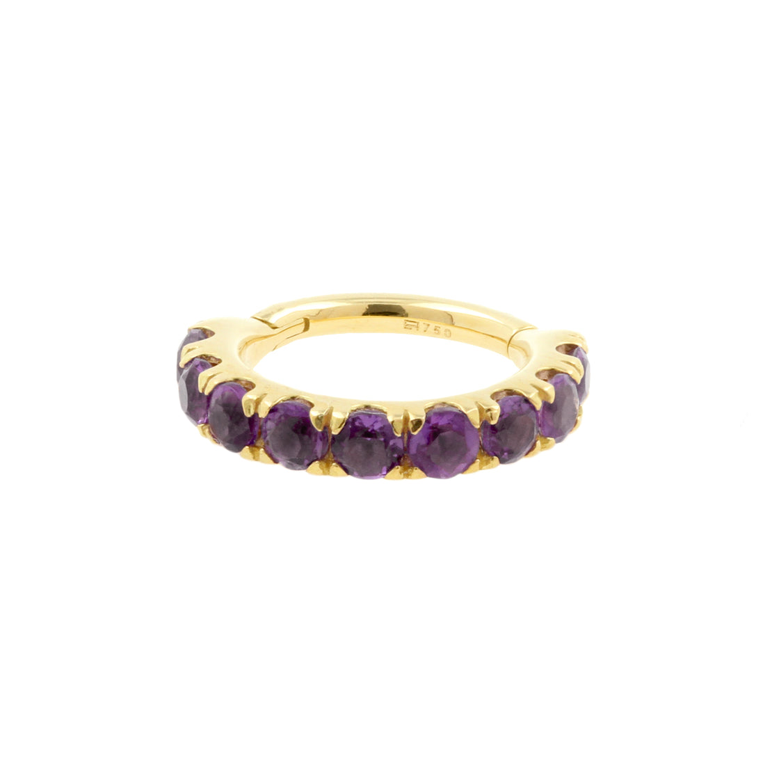 18 Karat Gold Click Ring - Amethyst Round Dark Purple
