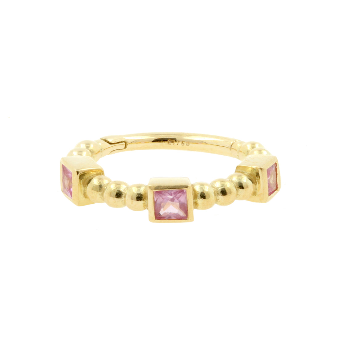 18 Karat Gold Click Ring - Pink Sapphire Vintage Square