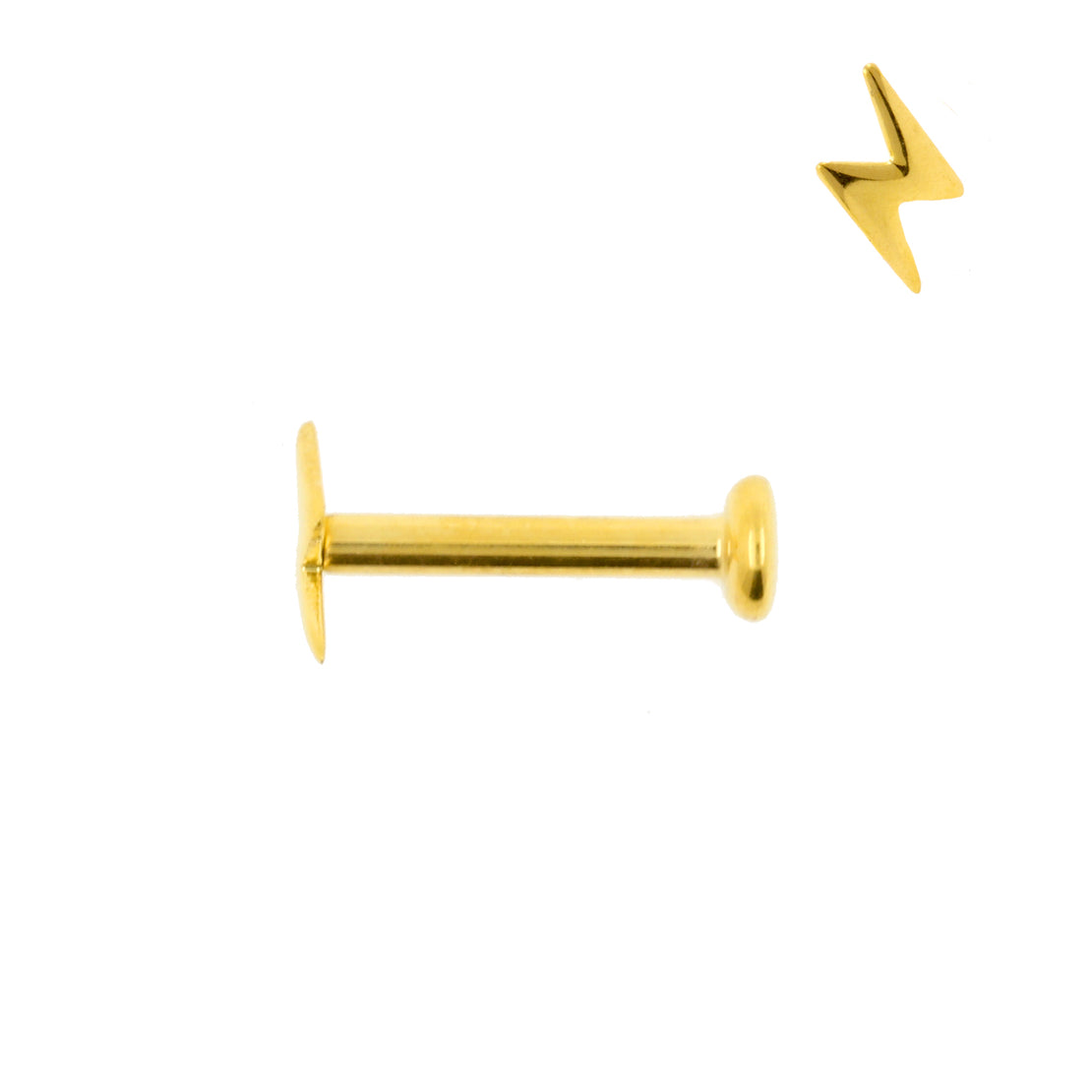 Titanium Labret Stud With Lightning Bolt - Left Gold
