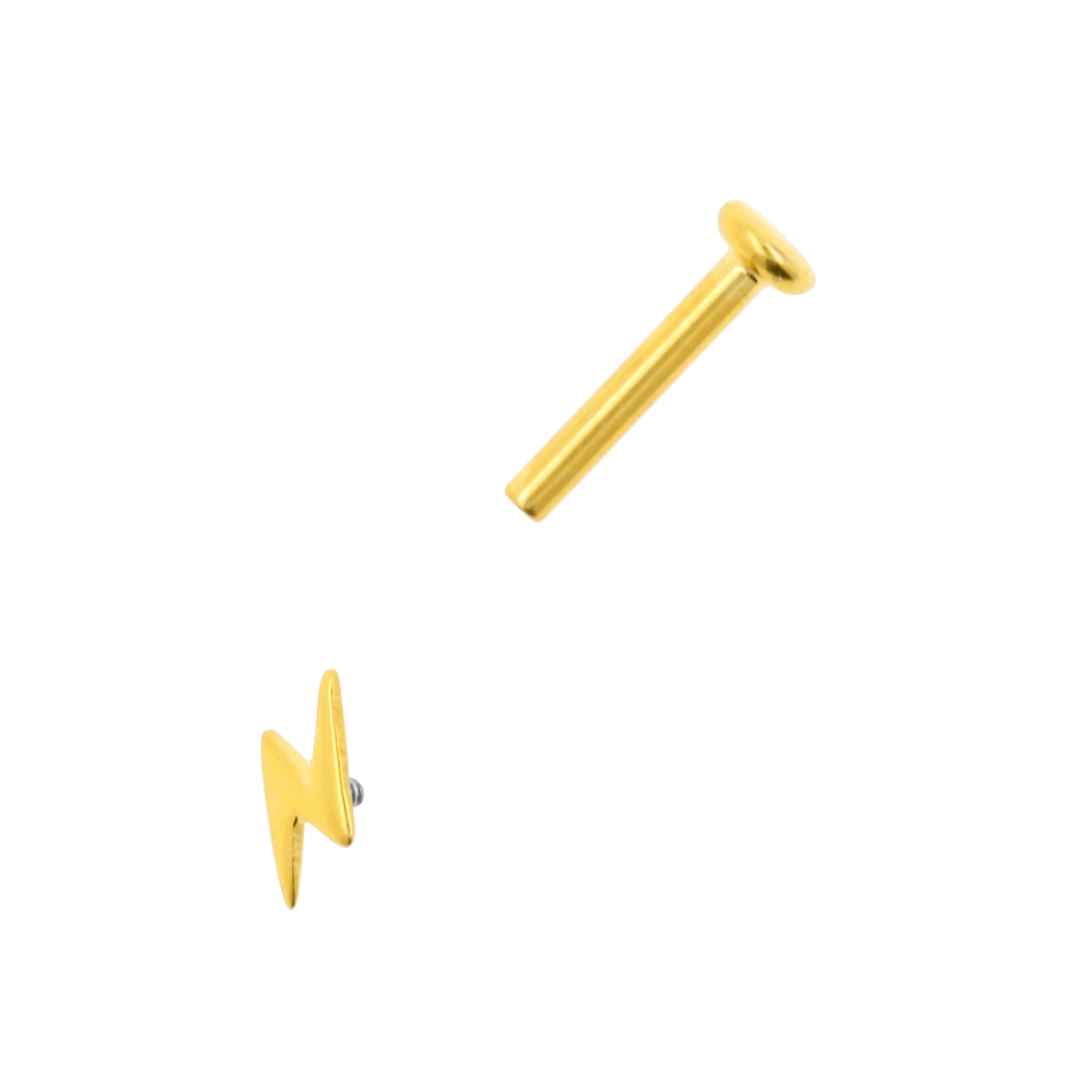 Titanium Labret Stud With Lightning Bolt - Left Gold