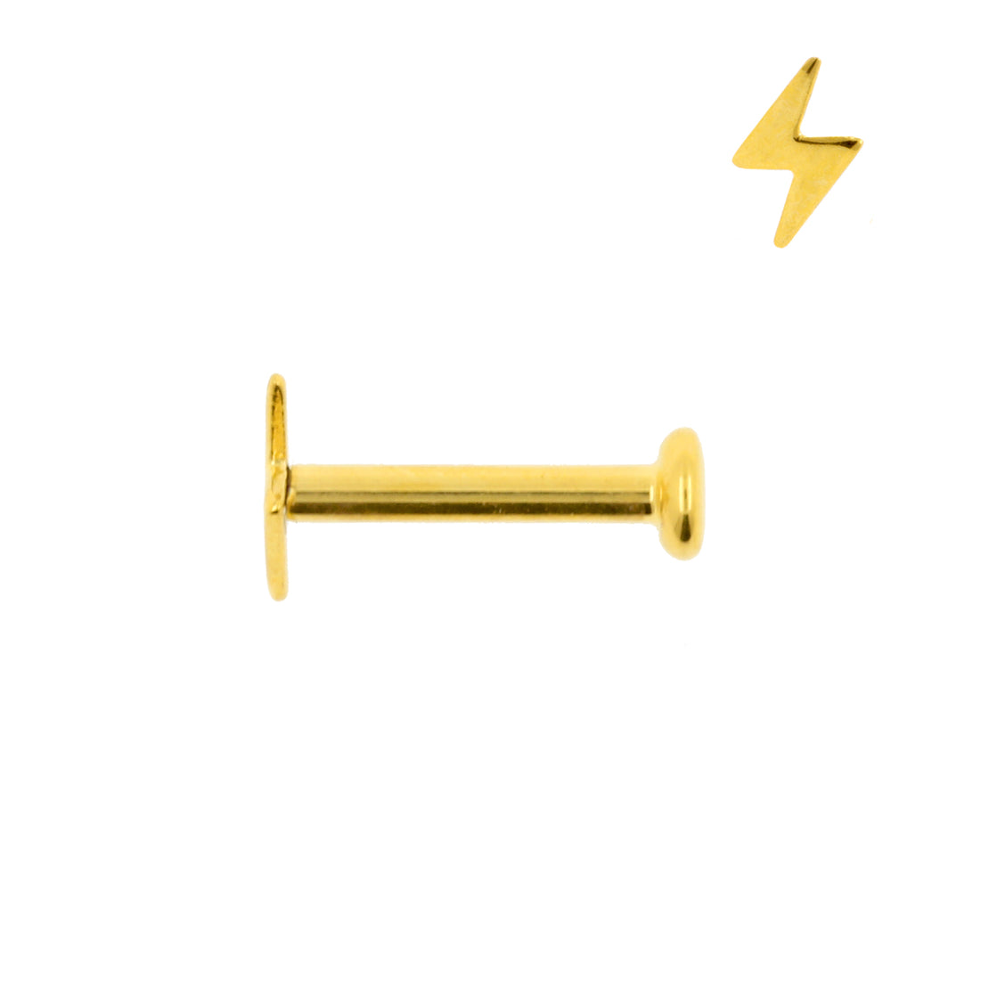 Titanium Labret Stud With Lightning Bolt - Right Gold