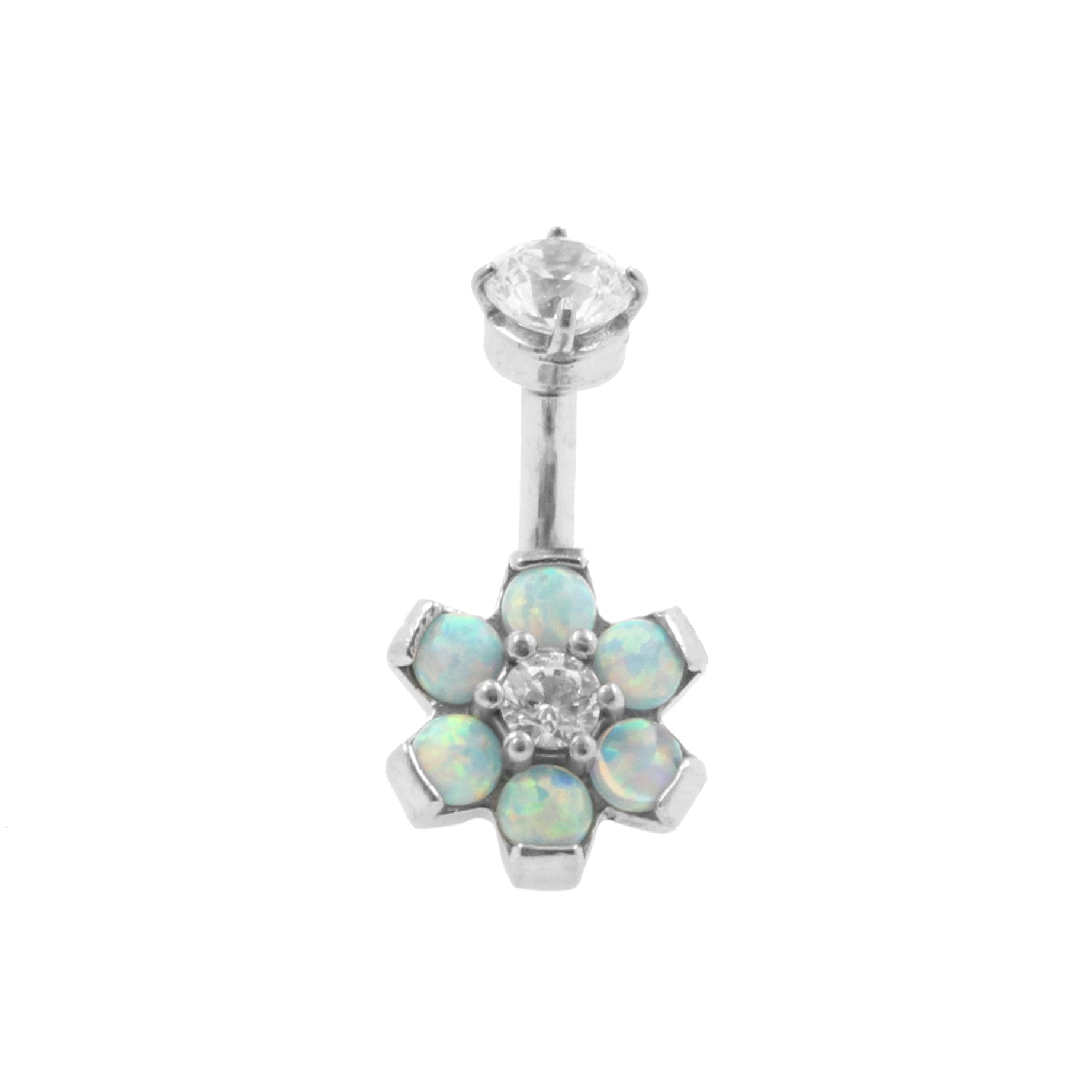 Surgical Steel Opal Zirconia Flower - Rook Piercing Light Green Opal