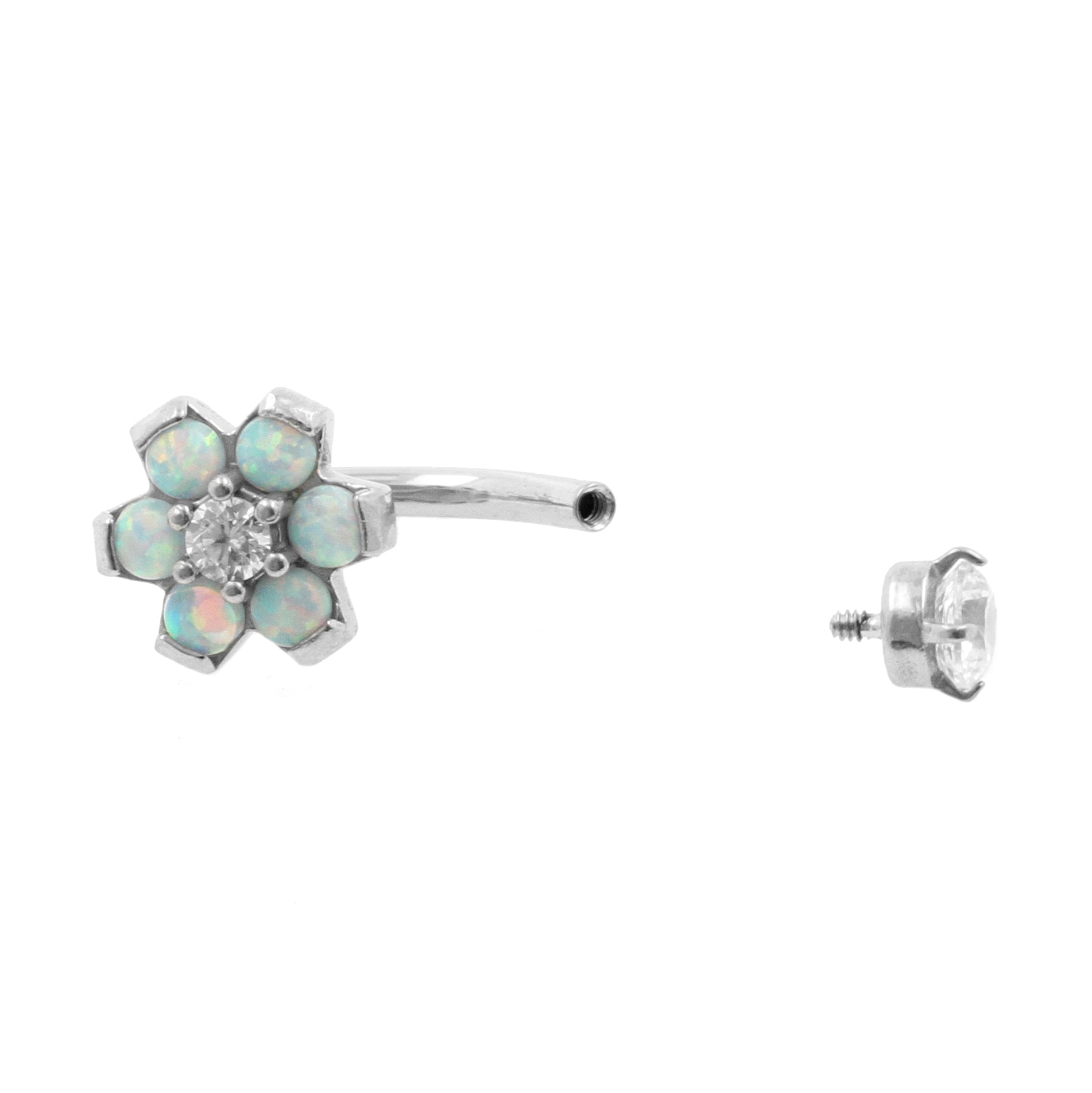 Surgical Steel Opal Zirconia Flower - Rook Piercing Light Green Opal