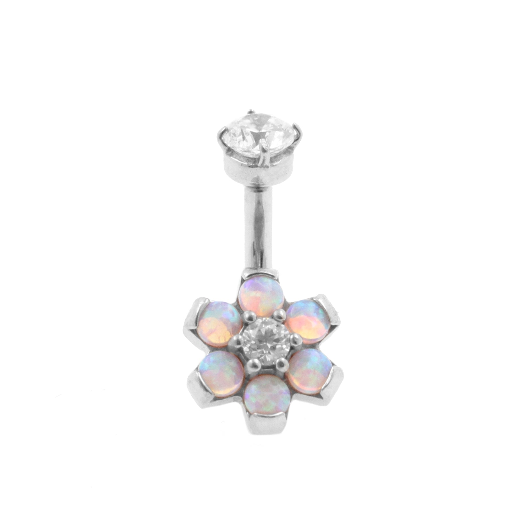 Surgical Steel Opal Zirconia Flower - Rook Piercing Pink Opal