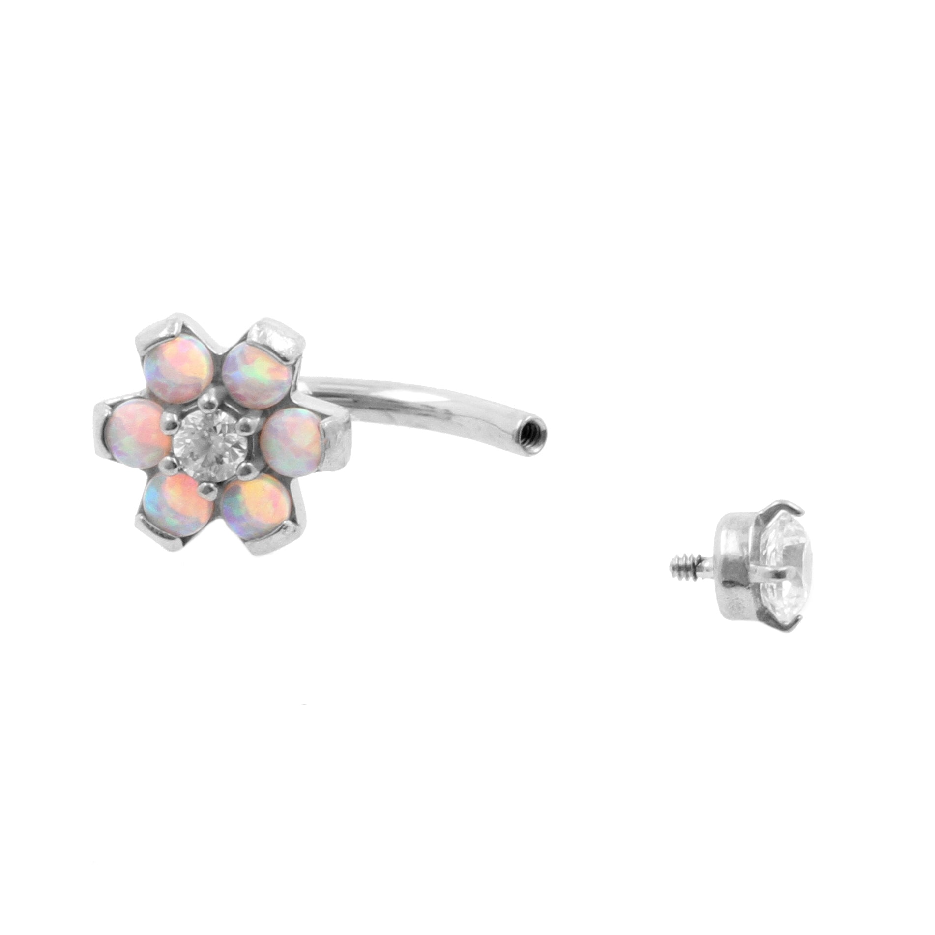 Surgical Steel Opal Zirconia Flower - Rook Piercing Pink Opal