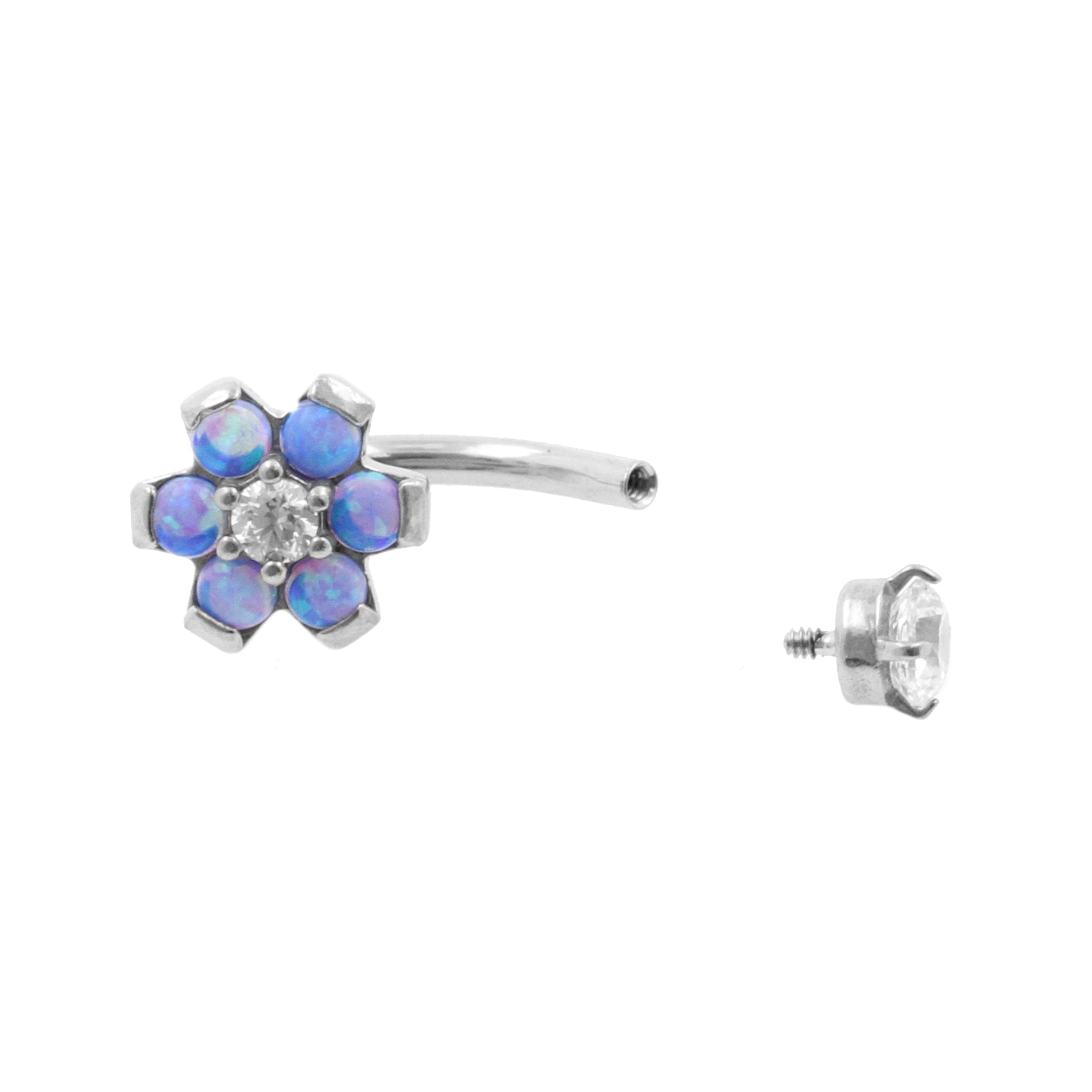 Surgical Steel Opal Zirconia Flower - Rook Piercing Sapphire Blue Opal