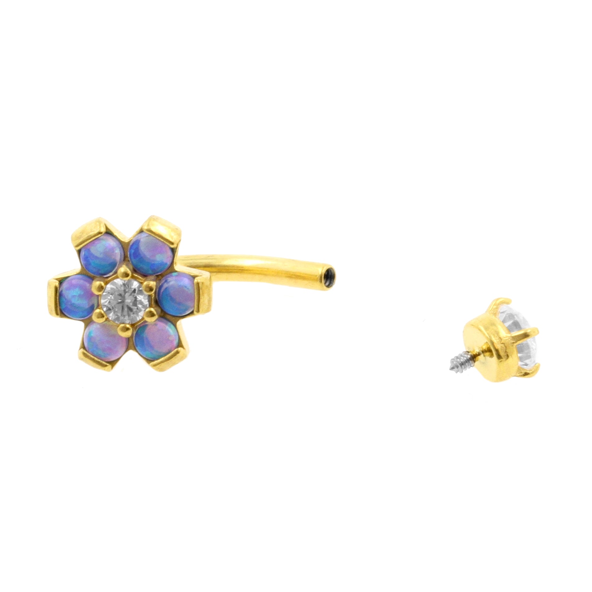 Surgical Steel Opal Zirconia Flower - Rook Piercing Sapphire Blue Opal