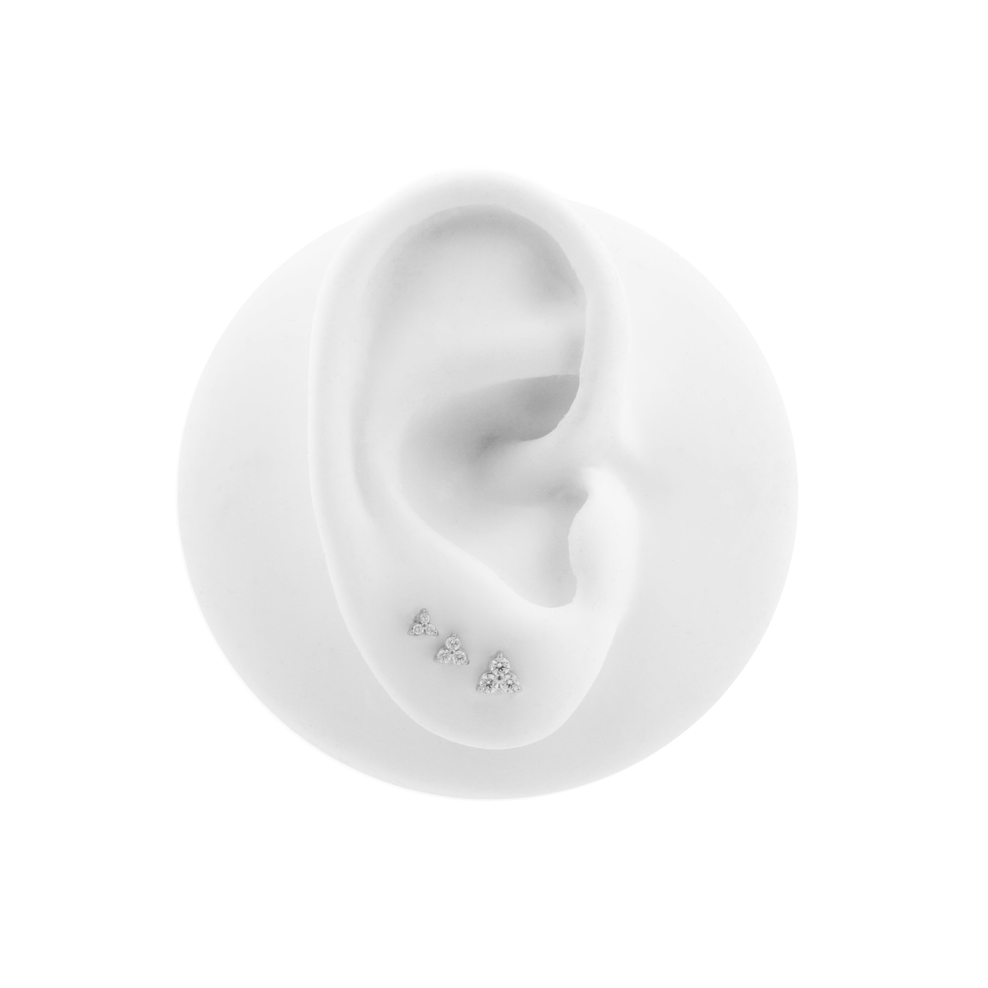 Nickel-Free Stainless Steel Trinity Set With Clear Zirconia Silver