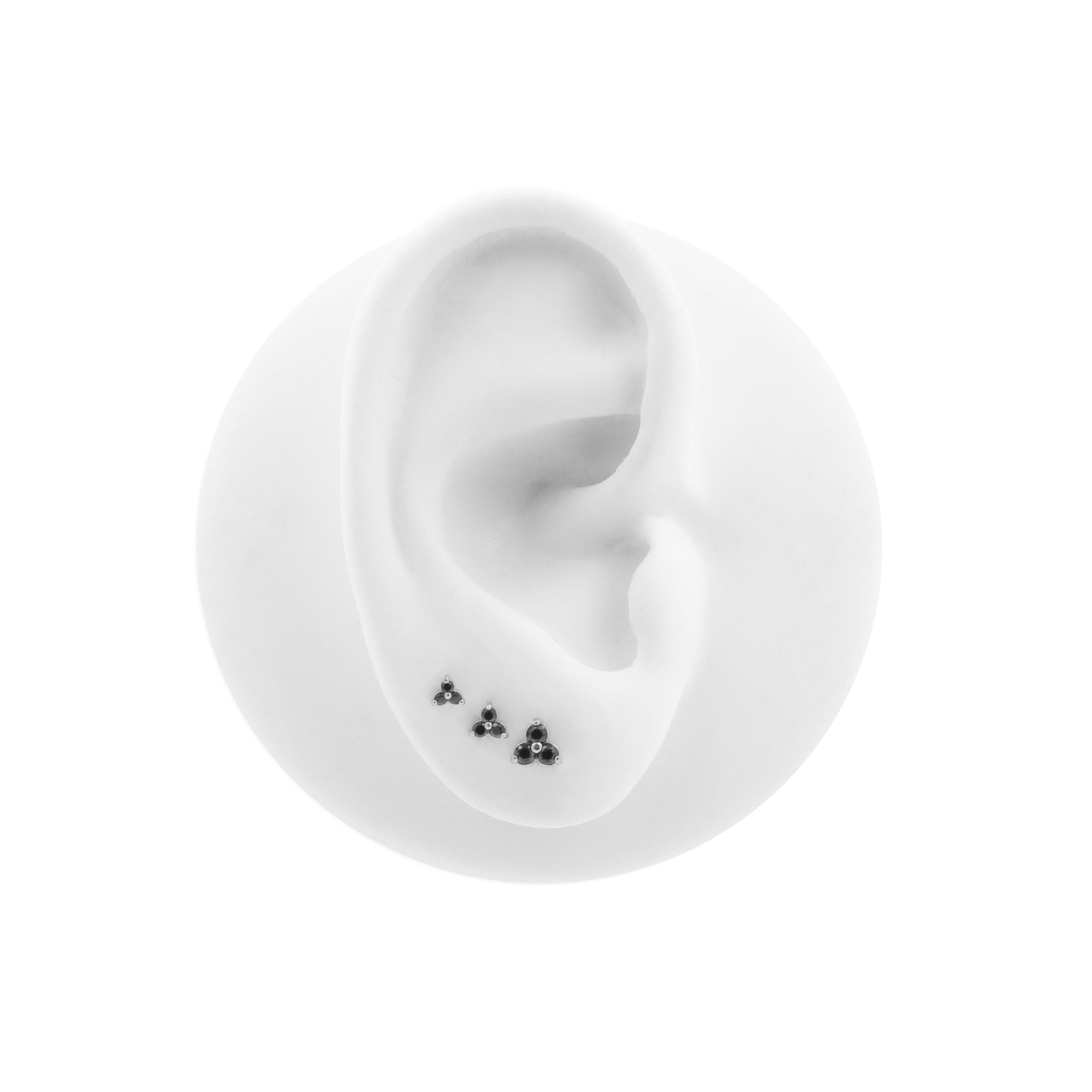 Nickel-Free Stainless Steel Trinity Set With Black Zirconia Silver