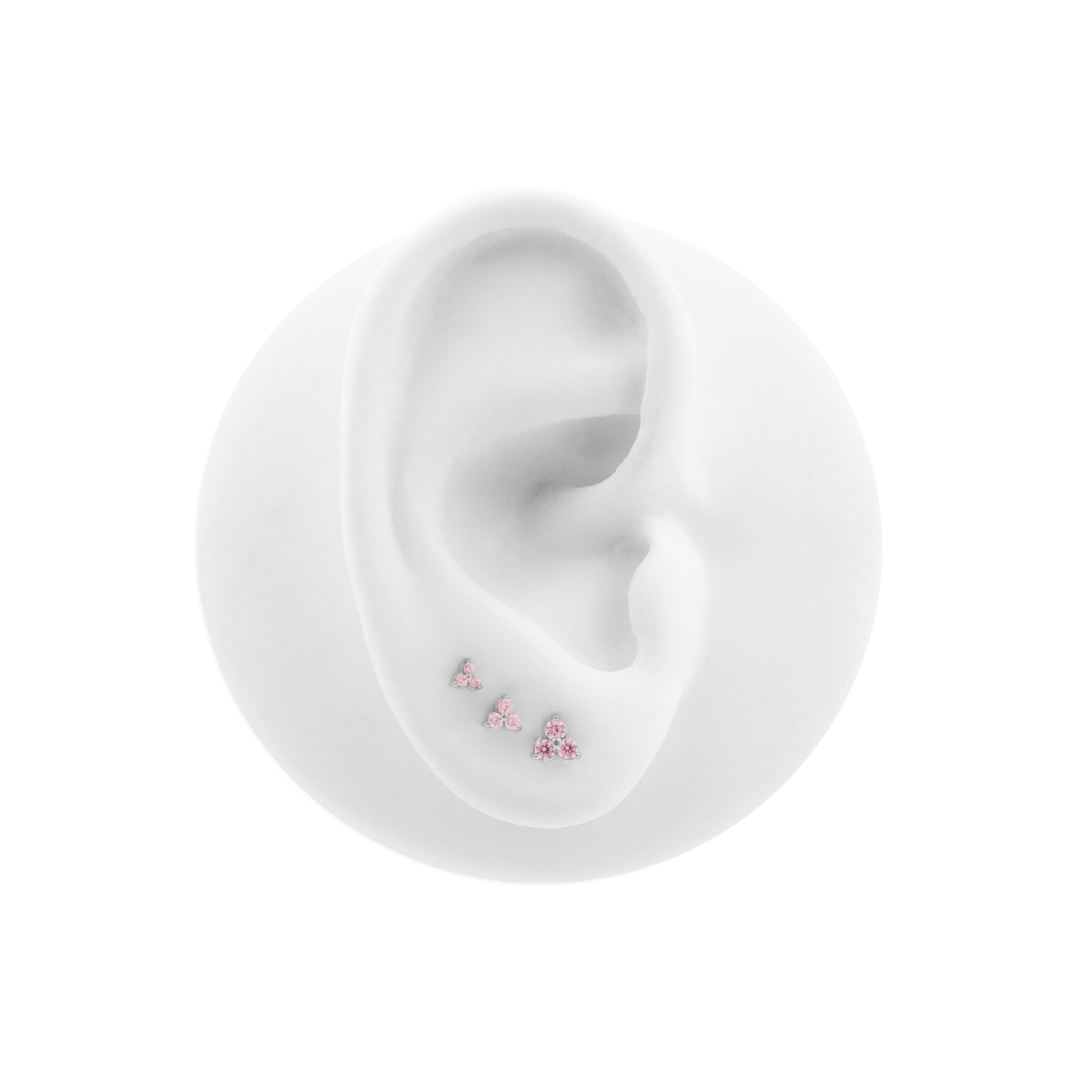 Nickel-Free Stainless Steel Trinity Set With Pink Zirconia Silver