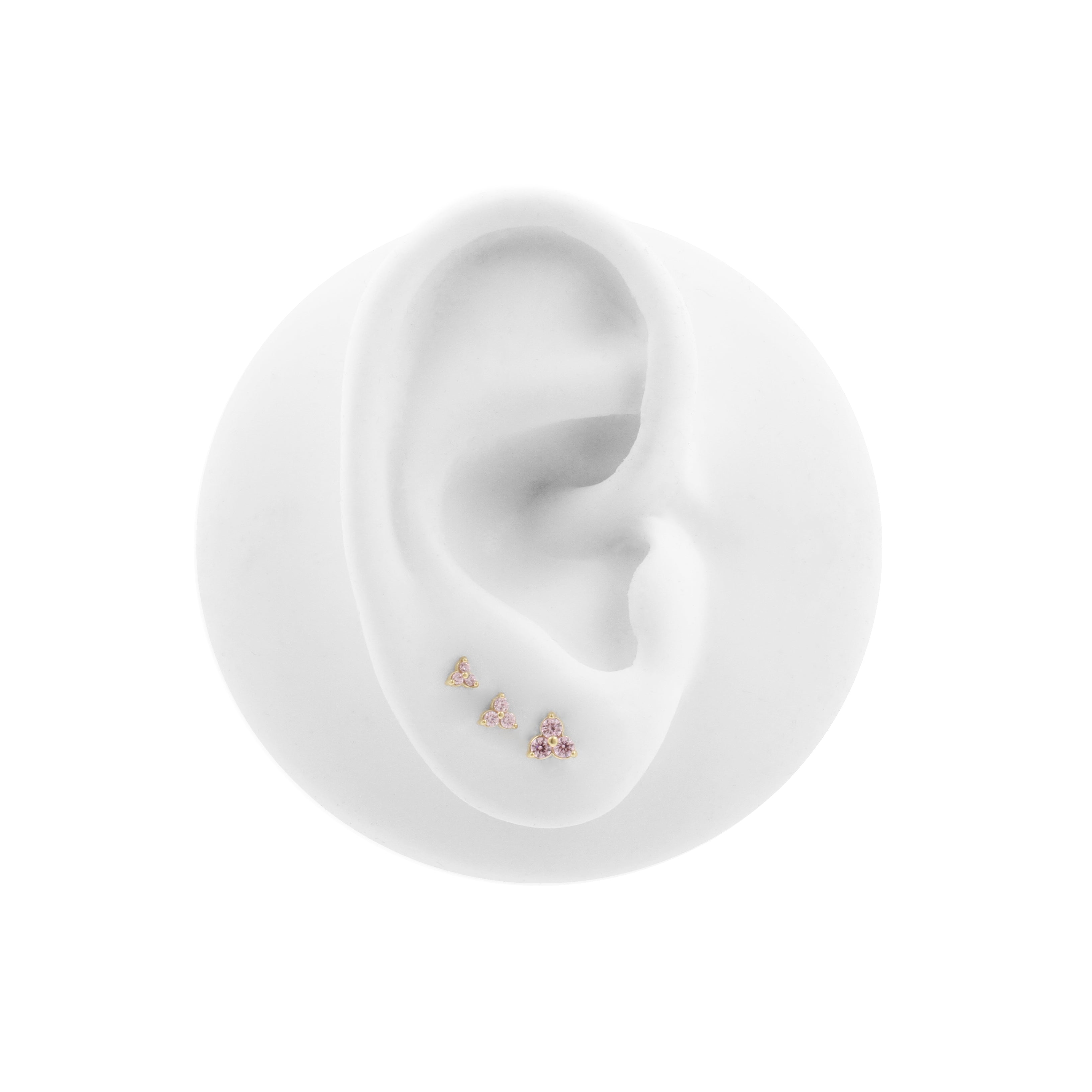 Nickel-Free Stainless Steel Trinity Set With Pink Zirconia Gold