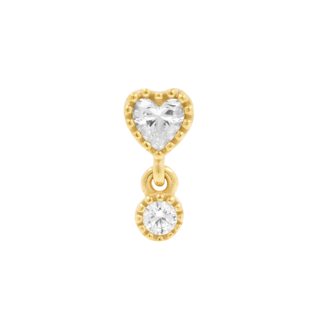 Nickel-Free Stainless Steel Threadless Dangle Top With Zirconia - Heart Gold