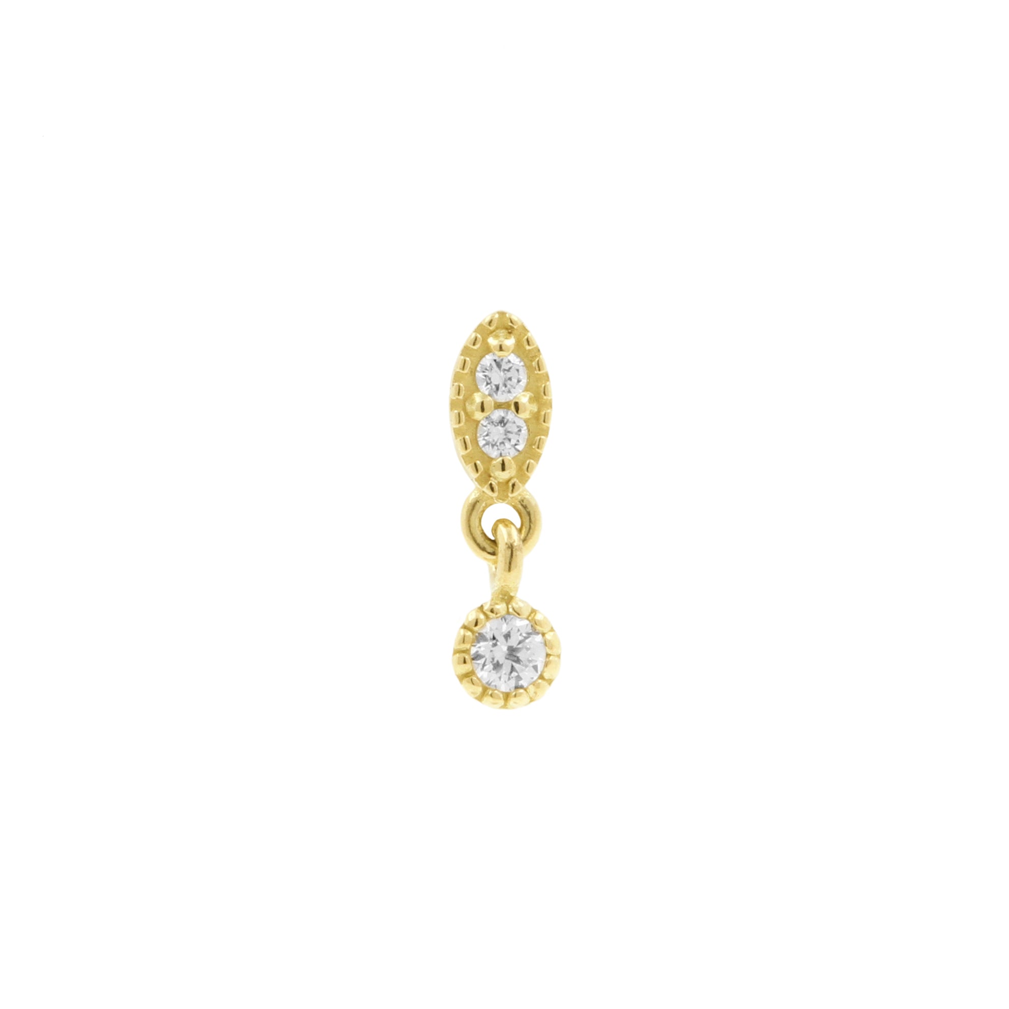 18 Karat Gold Navette Top With Round Dangler