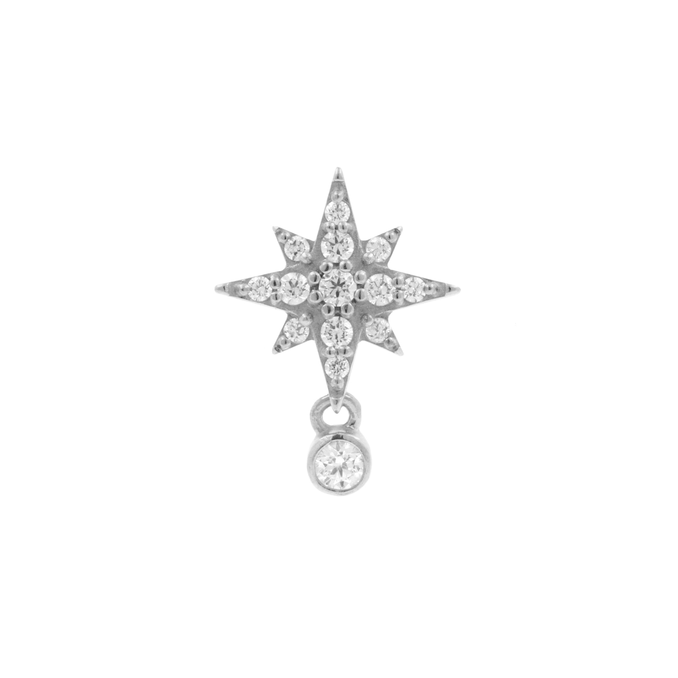 Nickel-Free Stainless Steel - Zirconia Star Dangle - Silver