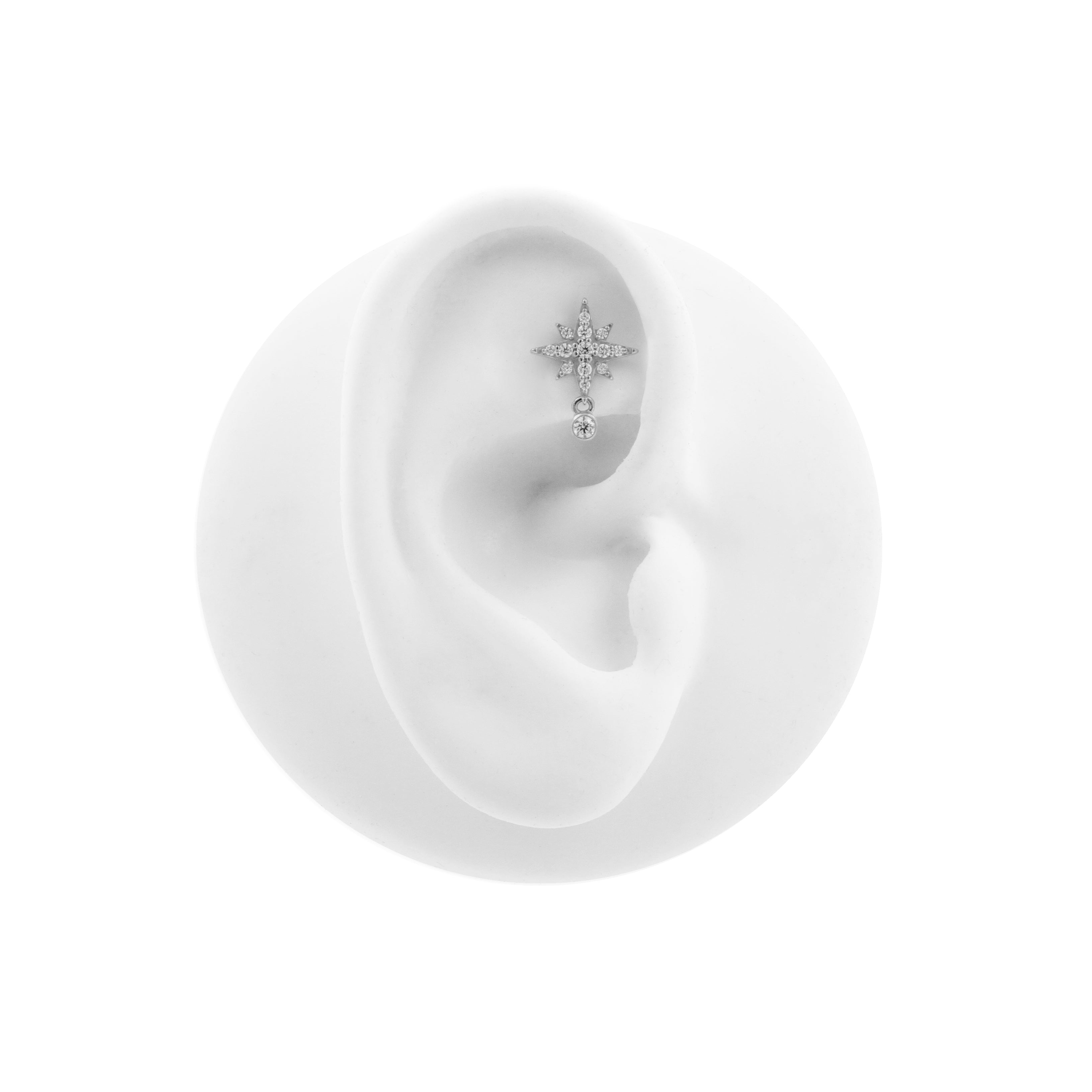 Nickel-Free Stainless Steel - Zirconia Star Dangle - Silver