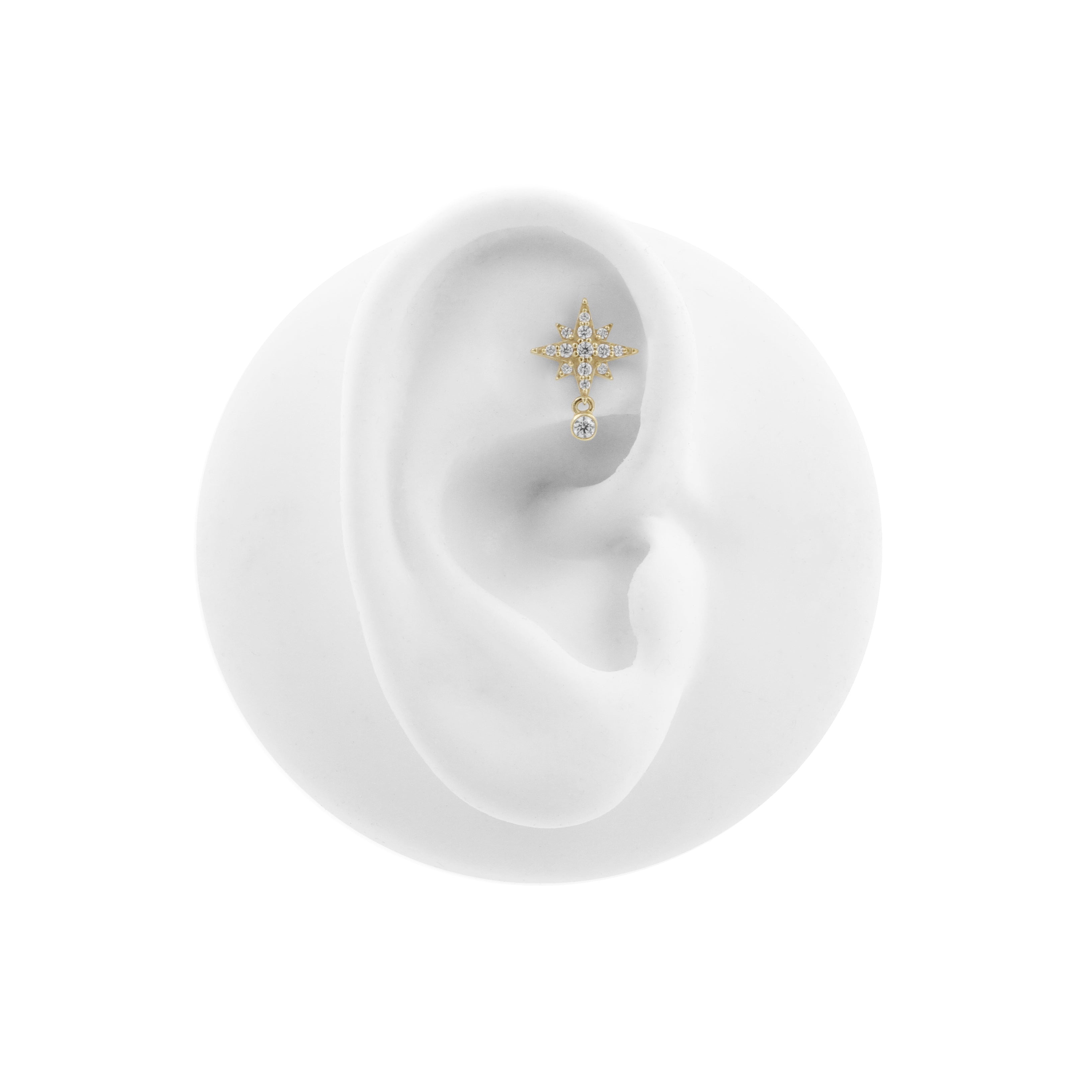 Nickel-Free Stainless Steel - Zirconia Star Dangle - Gold