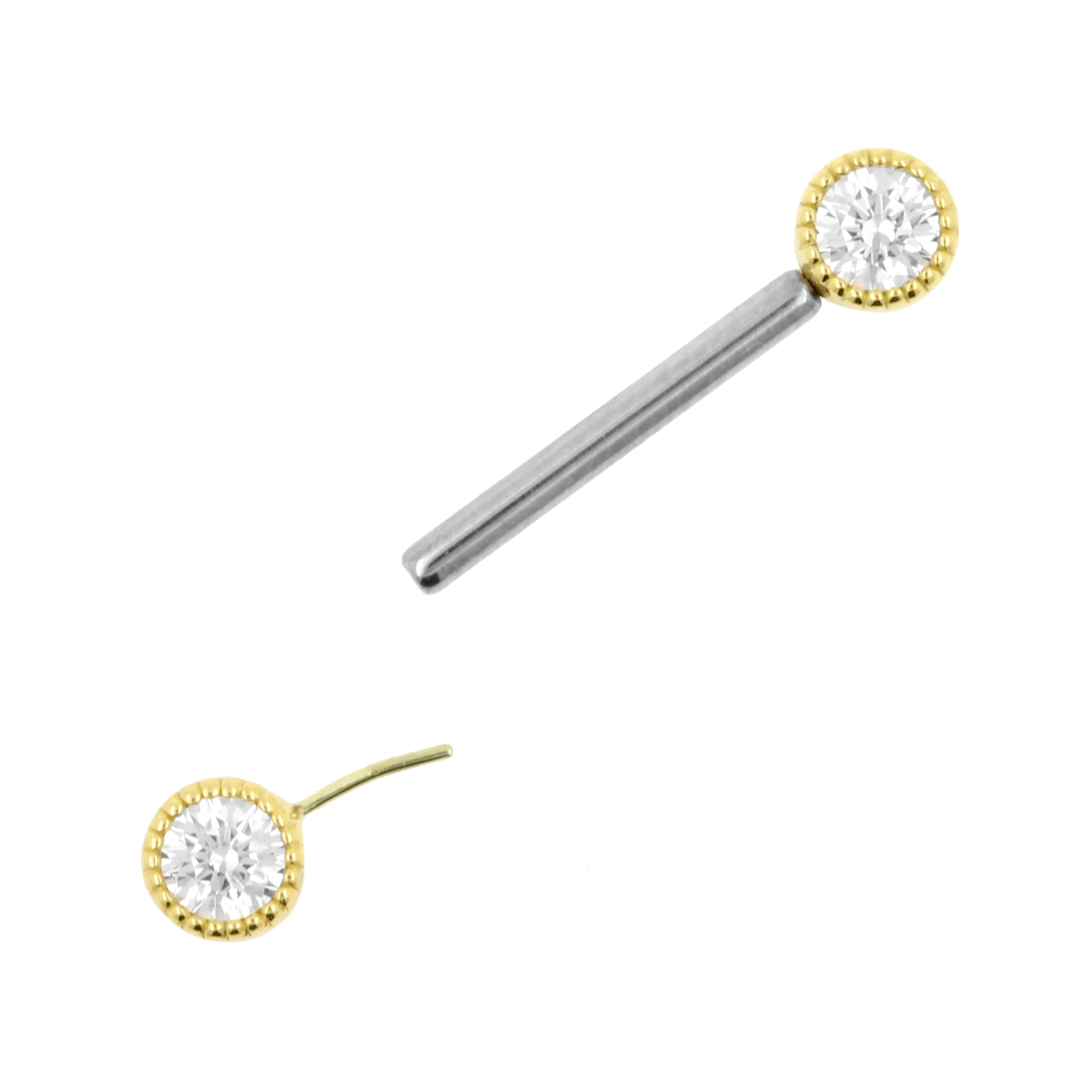 18 Karat Gold Nipple Barbell With Vintage Discs