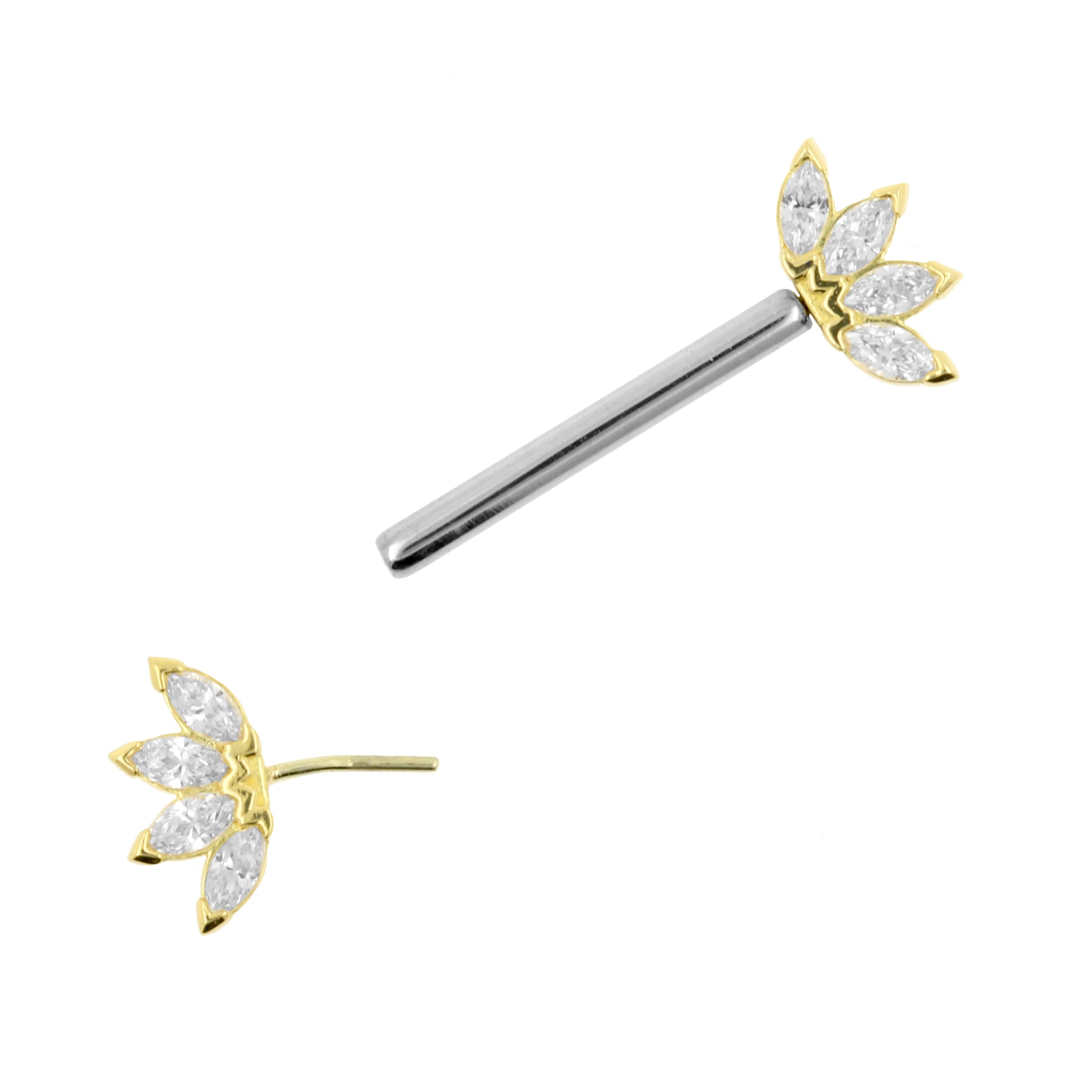 18 Karat Gold Nipple Barbell With Fans