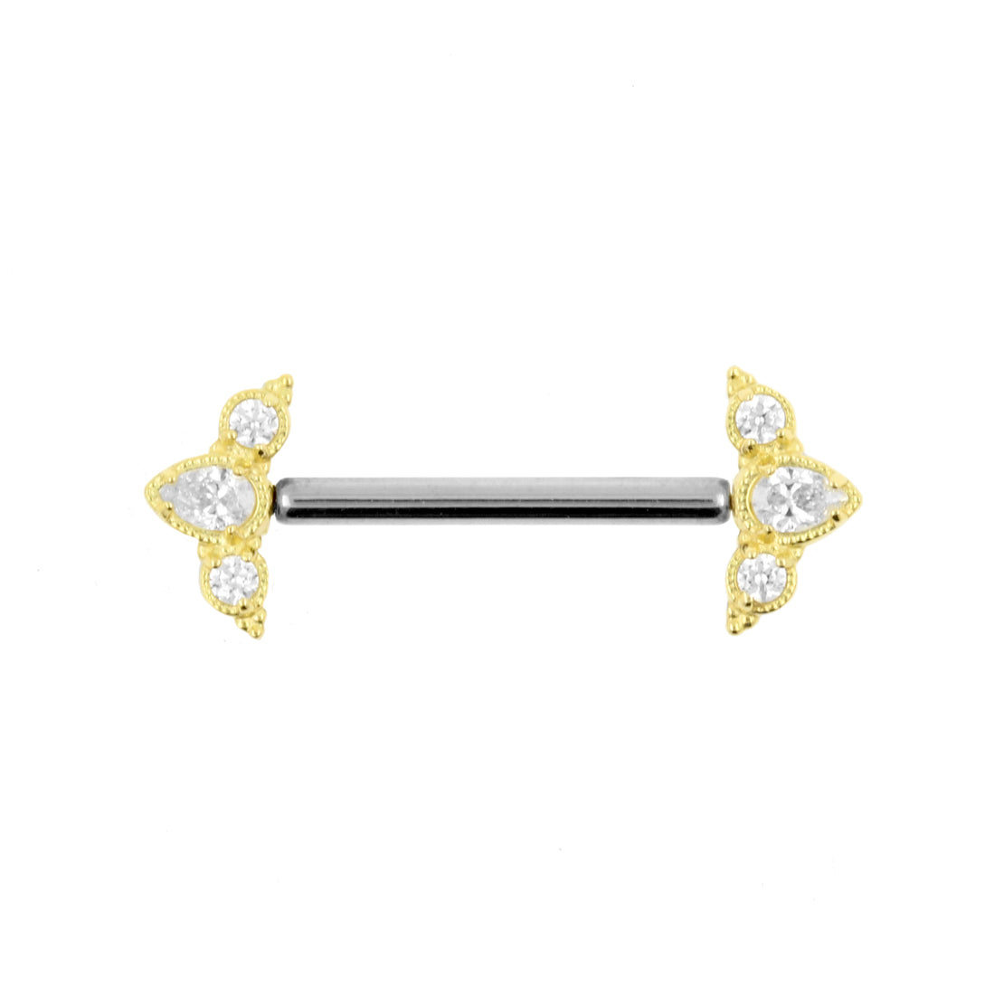 18 Karat Gold Nipple Barbell With Crowns