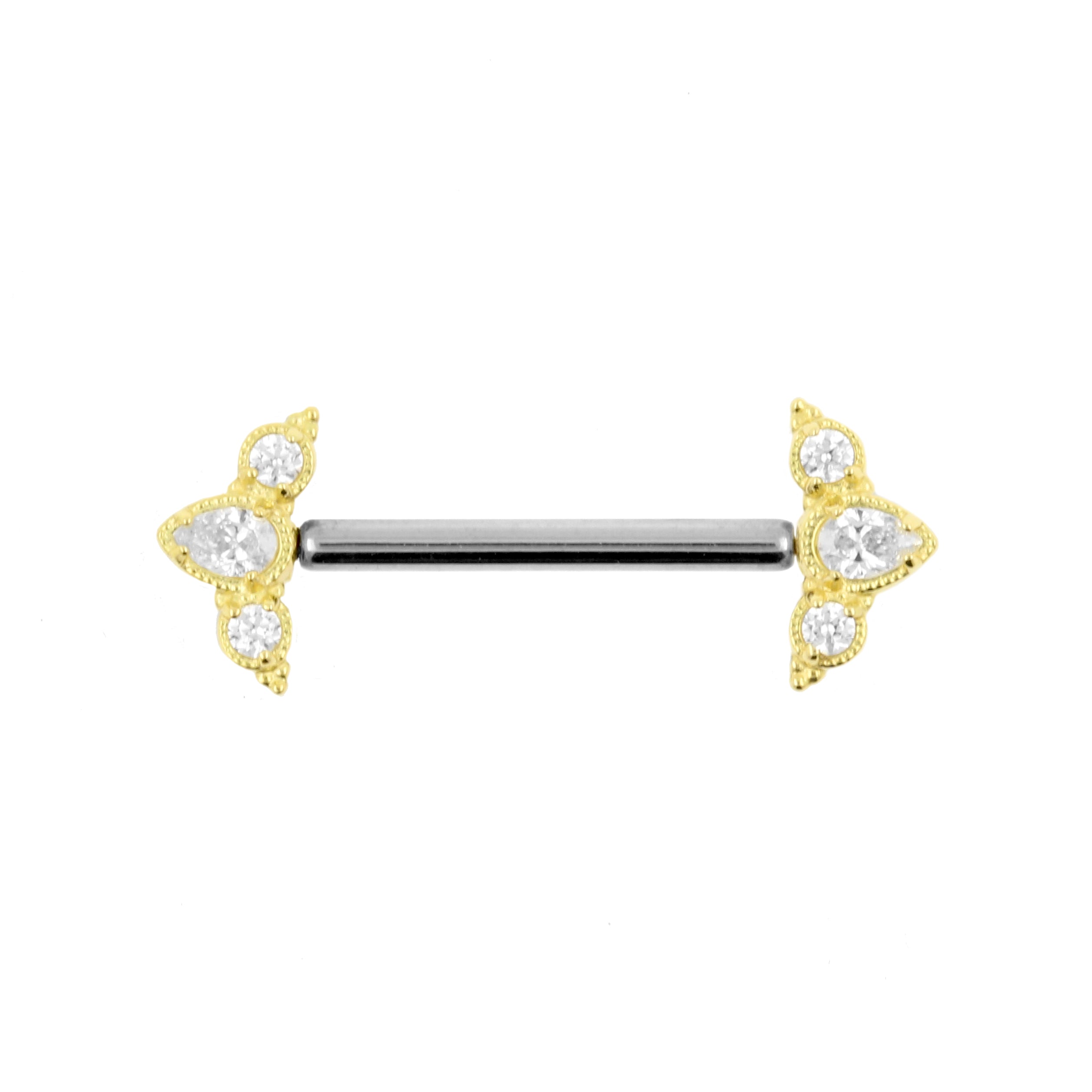18 Karat Gold Nipple Barbell With Crowns