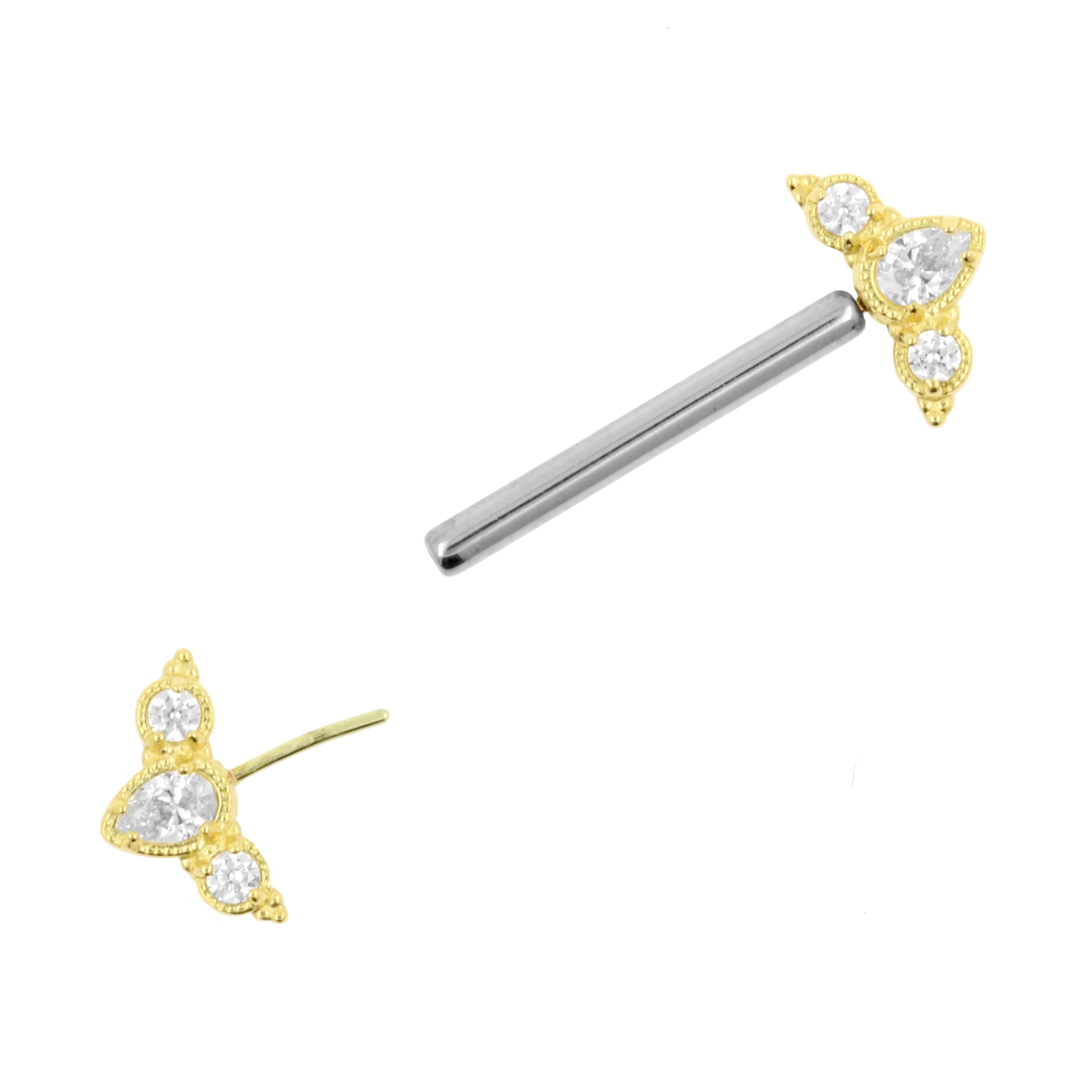 18 Karat Gold Nipple Barbell With Crowns