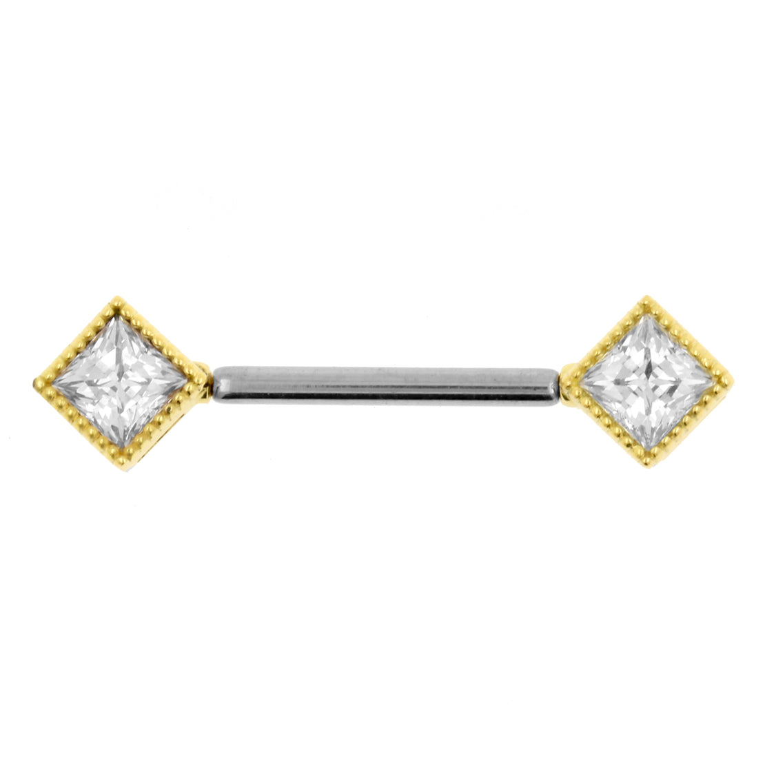 18 Karat Gold Nipple Barbell With Squares