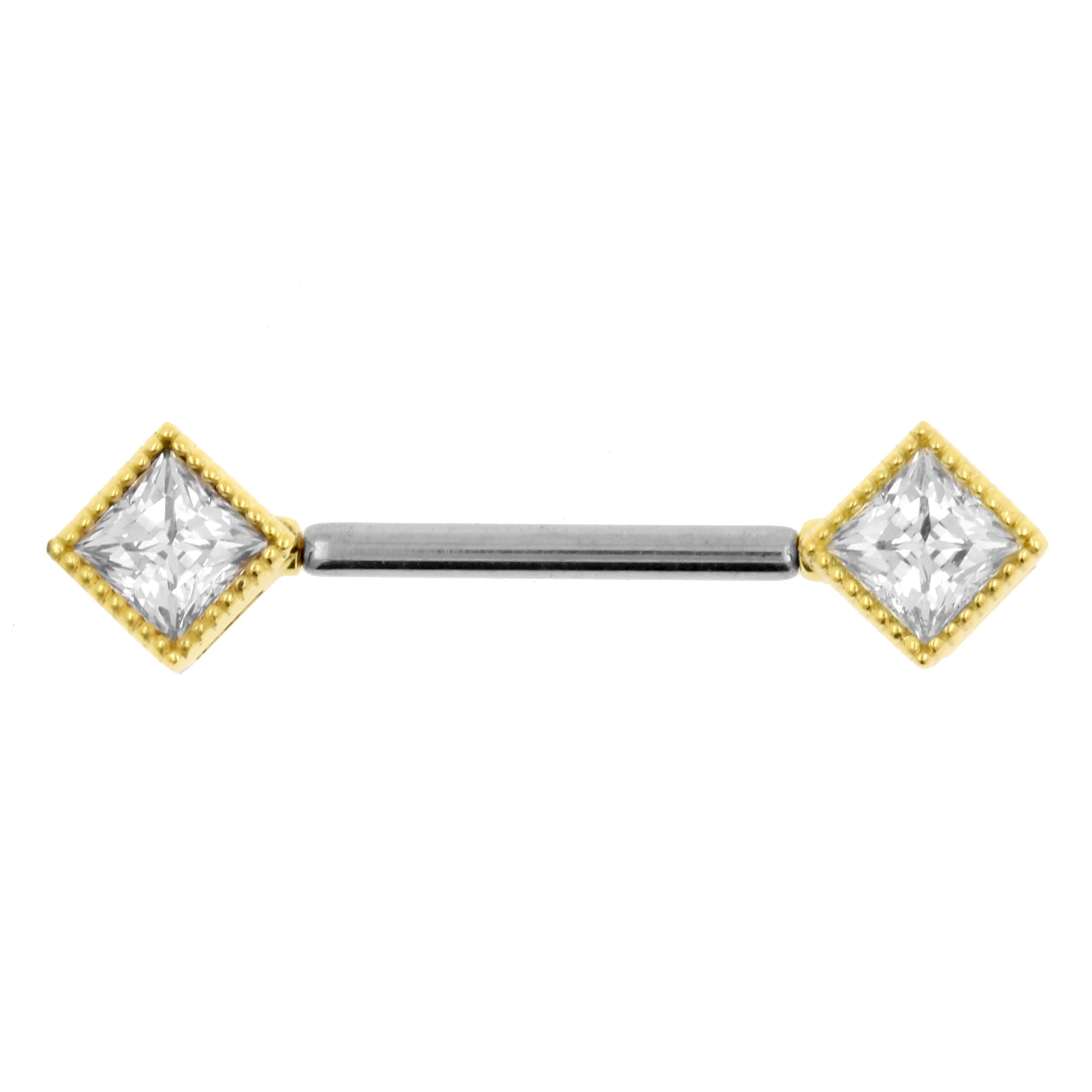 18 Karat Gold Nipple Barbell With Squares