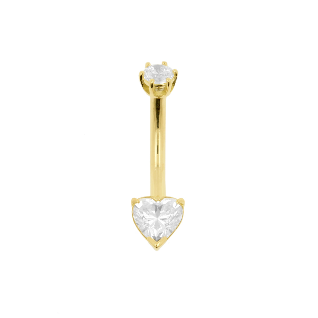 18 Karat Gold Belly Bar with Heart Shaped Premium Zirconia