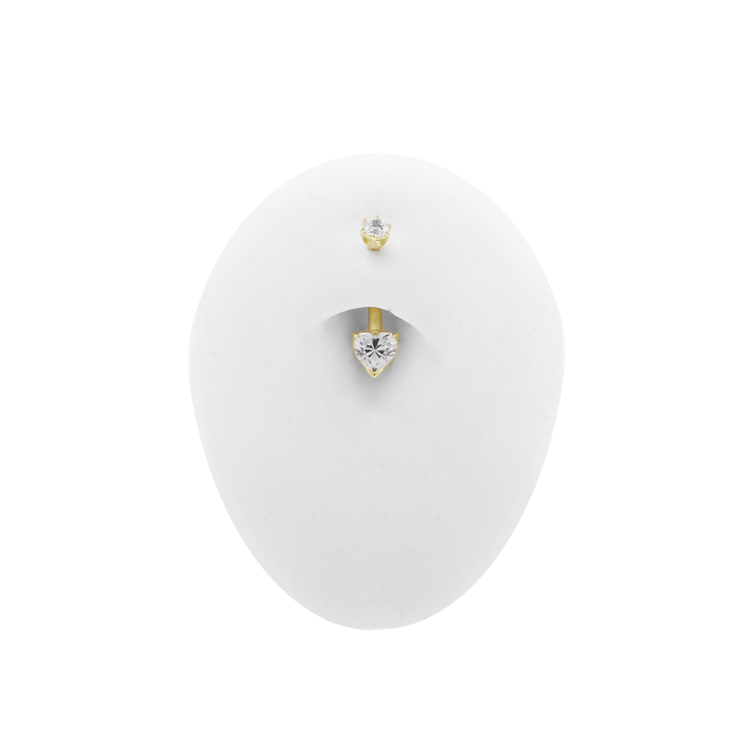 18 Karat Gold Belly Bar with Heart Shaped Premium Zirconia