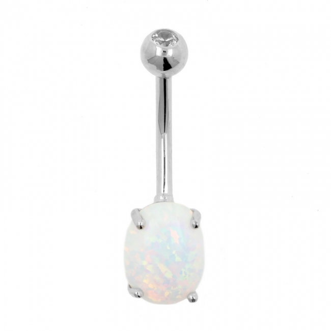 White Gold Belly Ring With Opal