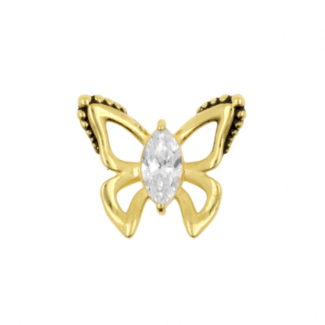 Gold Click Ring Charm - Zirconia Butterfly