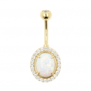 Gold Belly Ring with Oval Opal