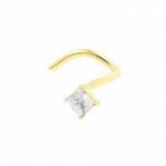 Gold Nose Stud With Zirconia - Square